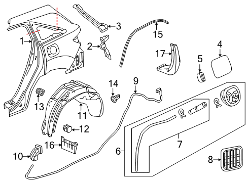 2017 Acura RDX Quarter Panel & Components, Exterior Trim Fender, Right Rear (Inner) Diagram for 74541-TX4-305