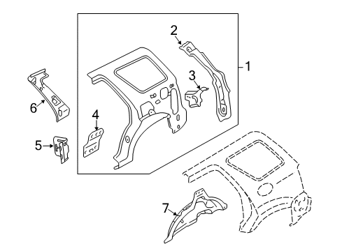 2011 Ford Escape Inner Structure - Quarter Panel Reinforce Bracket Diagram for YL8Z-7845115-AA