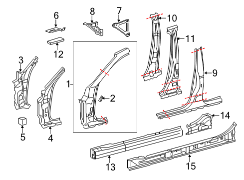 2017 Lexus GS450h Center Pillar & Rocker, Hinge Pillar Reinforce Sub-Assembly, Front Body Pillar Diagram for 61107-30903