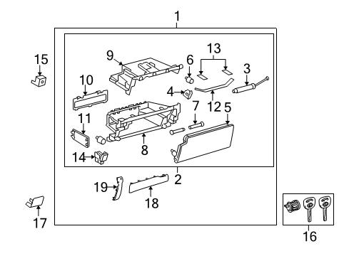 2015 Lexus GX460 Glove Box Box Assembly, Instrument Diagram for 55440-60041-A0