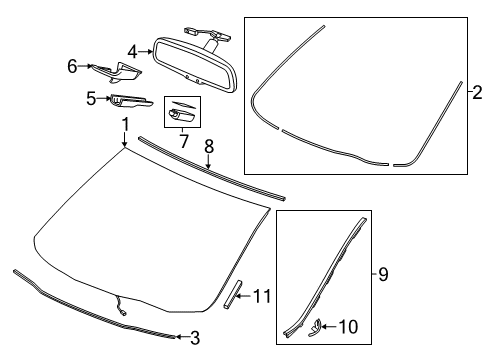 2016 Acura MDX Windshield Glass, Reveal Moldings Sensor Assembly, Rain & Light Diagram for 38970-TZ6-A01