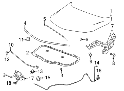 2021 Buick Encore GX Hood & Components Lift Rod Support Diagram for 42751203