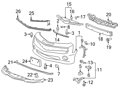 2015 Chevrolet Camaro Front Bumper Upper Molding Diagram for 22829525