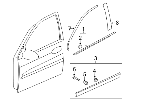 2014 Kia Sedona Exterior Trim - Front Door MOULDING Assembly-Waist Line Diagram for 877114J000ABP