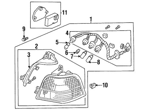 1997 Honda Accord Tail Lamps Bezel, L. Diagram for 33554-SV5-A01