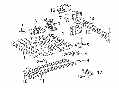 2010 Lexus GX460 Rear Floor & Rails Member Sub-Assembly, Rear Diagram for 57605-60250
