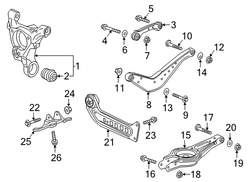 2018 Buick Regal TourX Rear Suspension, Lower Control Arm, Upper Control Arm, Ride Control, Stabilizer Bar, Suspension Components Trailing Arm Diagram for 23328163