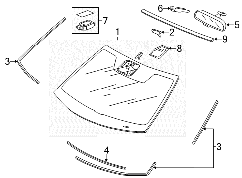 2017 Honda Accord Windshield Glass, Reveal Moldings Mirror Assembly, Rearview (Hss) Diagram for 76400-T2F-C01