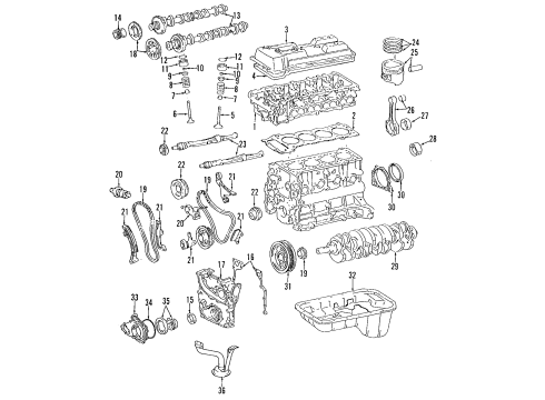 1995 Toyota T100 Engine Parts, Mounts, Cylinder Head & Valves, Camshaft & Timing, Oil Pan, Oil Pump, Balance Shafts, Crankshaft & Bearings, Pistons, Rings & Bearings Insulator, Engine Mounting, Rear Diagram for 12371-35090