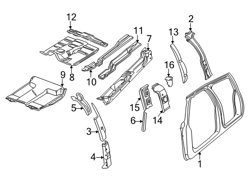 1997 GMC K2500 Rocker Panel, Side Panel, Floor, Uniside Panel, Front Floor Diagram for 12549465