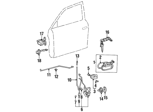 1995 Hyundai Accent Front Door - Lock & Hardware Exterior Driver Side Front Door Handle Diagram for 82650-22000-CA