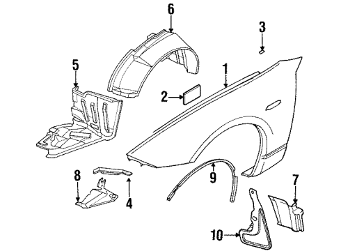 1994 Nissan 300ZX Fender & Components, Exterior Trim Stay-Front Fender, RH Diagram for 63180-30P10