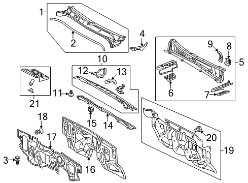 2021 Toyota Tundra Cab Cowl Cowl Grille Diagram for 55708-0C051