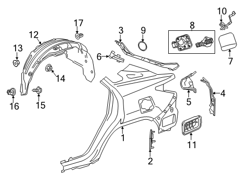 2020 Lexus RX350L Quarter Panel & Components Lid Sub-Assembly, Fuel Filler Diagram for 77305-48020