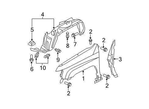 2014 Honda Ridgeline Fender & Components Fender, Right Front (Inner) Diagram for 74101-SJC-A50