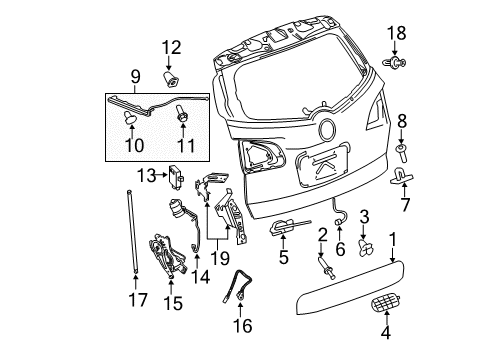 2008 Buick Enclave Lift Gate Grille Stud Diagram for 11588458