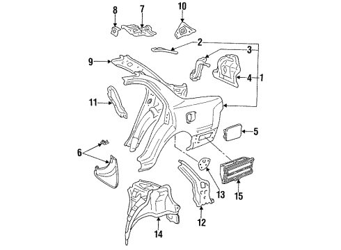 1996 Toyota Camry Quarter Panel & Components, Inner Structure, Exterior Trim Fuel Door Diagram for 77350-33040