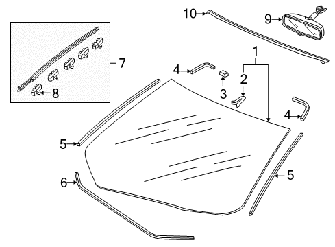 2016 Honda CR-Z Windshield Glass, Reveal Moldings Set, Front Windshield Glass Diagram for 73111-SZT-306