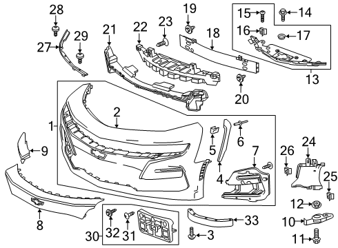 2021 Chevrolet Camaro Bumper & Components - Front Bolt/Screw Diagram for 11547421