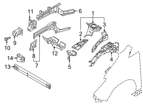 2021 Nissan LEAF Structural Components & Rails Bolt Diagram for 11298-JA03B