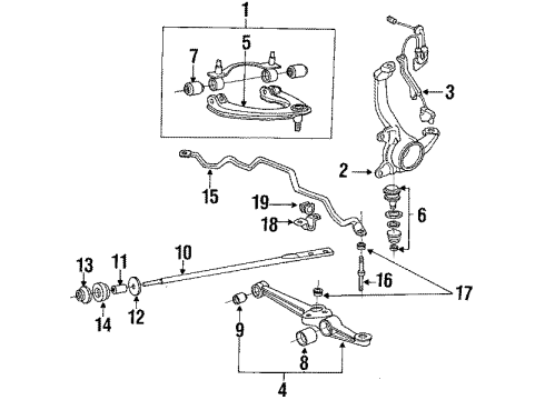 1991 Acura Integra Front Suspension Components, Lower Control Arm, Upper Control Arm, Stabilizer Bar Bracket, Stabilizer Diagram for 51308-SE0-000