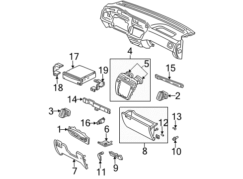 2004 Acura MDX Cluster & Switches, Instrument Panel Cylinder, Glove Box Diagram for 77520-S3V-A01