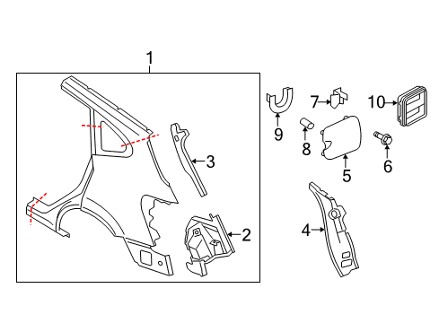 2010 Nissan Rogue Quarter Panel & Components Pillar-Back, Outer LH Diagram for 77651-JM00A