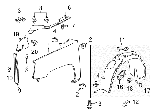 2013 GMC Terrain Fender & Components Insulator Diagram for 20849990