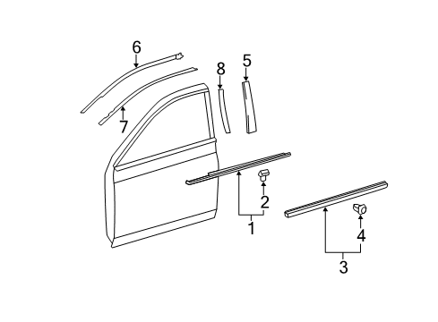 2007 Toyota Avalon Exterior Trim - Front Door Body Side MOLDINGS Diagram for PT29A-07060-02