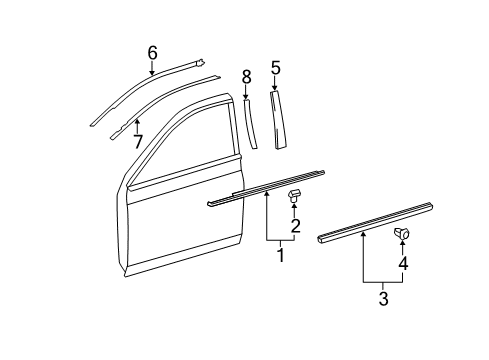 2007 Toyota Avalon Exterior Trim - Front Door Spoiler AVLN 4Q2 Sand Diagram for PT902-07050-04