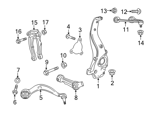 2018 Cadillac CT6 Front Suspension Components, Lower Control Arm, Upper Control Arm, Ride Control, Stabilizer Bar Knuckle Diagram for 84193259