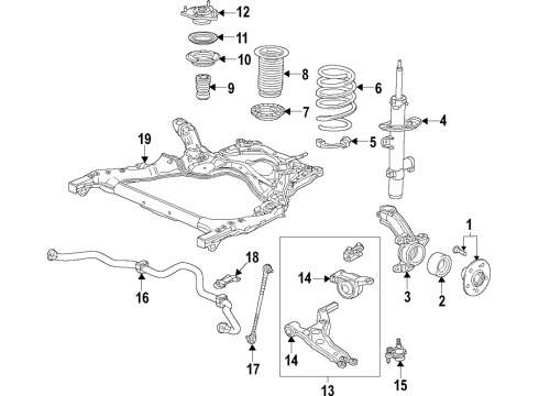 2020 Acura RDX Front Suspension Components, Lower Control Arm, Stabilizer Bar Bracket, Front Diagram for 51308-TJB-A01