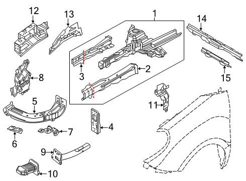 2019 Ram ProMaster City Structural Components & Rails Rail-Front Right Diagram for 68259431AA