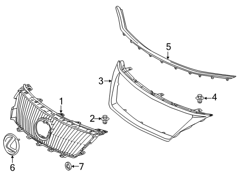 2014 Lexus IS250 Grille & Components Radiator Grille Emblem (Or Front Panel) Diagram for 90975-02080