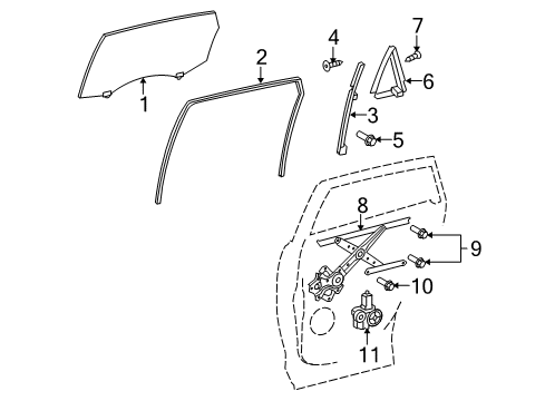 2012 Toyota Venza Rear Door Guide Channel Diagram for 67408-0T010