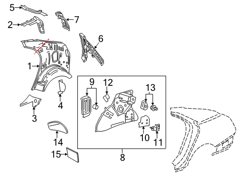 2019 Cadillac CTS Inner Structure - Quarter Panel Bracket Diagram for 84263792