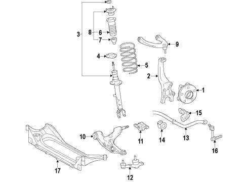 2016 Lexus GS450h Front Suspension Components, Lower Control Arm, Upper Control Arm, Ride Control, Stabilizer Bar ABSORBER Set, Shock Diagram for 48510-80765