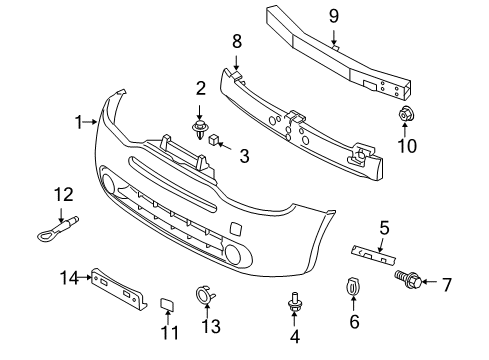 2013 Nissan Cube Front Bumper Bracket - Licence Plate Diagram for 96210-1FC0A