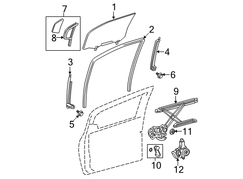 2008 Toyota Yaris Rear Door Run Channel Diagram for 67402-52060