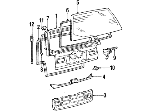 1987 Toyota Camry Glass & Hardware - Back Glass Stay Assembly, Back Door Diagram for 68960-39077