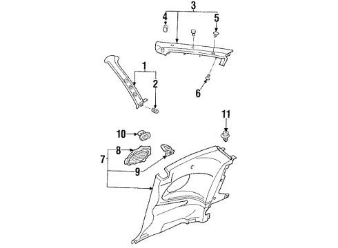 1994 Ford Probe Interior Trim - Quarter Panels Lock Pillar Trim Diagram for F32Z6124357A