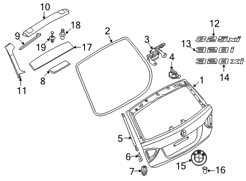 2006 BMW 325xi Lift Gate & Hardware, Exterior Trim Right Trunk Lid Hinge Diagram for 41627152676