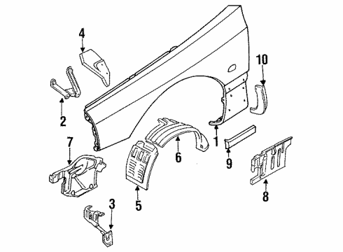 1994 Dodge Stealth Fender & Components, Exterior Trim Extension Splash Shield Diagram for MR124475