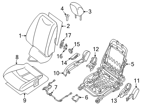 2013 Nissan Leaf Passenger Seat Components Knob-Reclining Device Lever Diagram for 87418-3NF0A