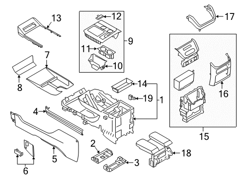 2019 Lincoln Navigator Front Console Floor Console Diagram for JL7Z-78045B30-AA