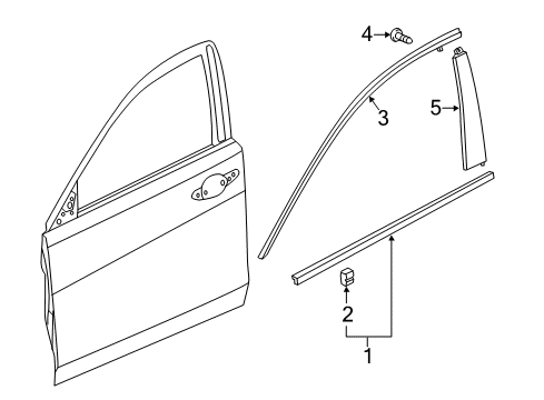 2015 Acura TLX Exterior Trim - Front Door Molding Assembly, Right Front Dr Diagram for 72425-TZ3-A21