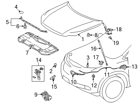2014 Lexus RX450h Hood & Components Hood Support Assembly, Left Diagram for 53450-0W170