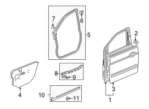 2010 Honda Odyssey Front Door Cap, R. FR. Door Center End Diagram for 91563-SHJ-A11