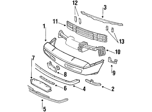 1987 Pontiac Fiero Front Bumper Cover Support Diagram for 10040044