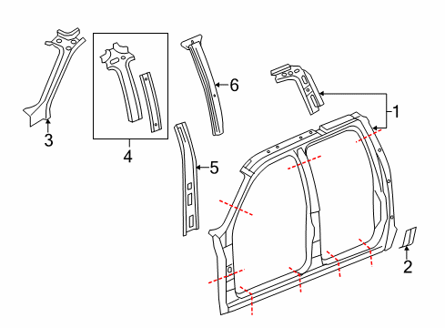 2011 Cadillac Escalade EXT Uniside Weatherstrip Pillar Reinforcement Diagram for 10393085